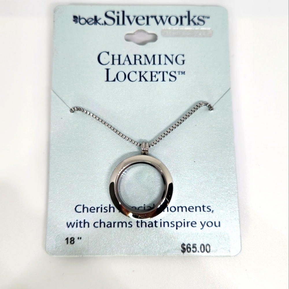 New Belk Round Stainless Steel Floating Charm Glass Memory Locket Necklace